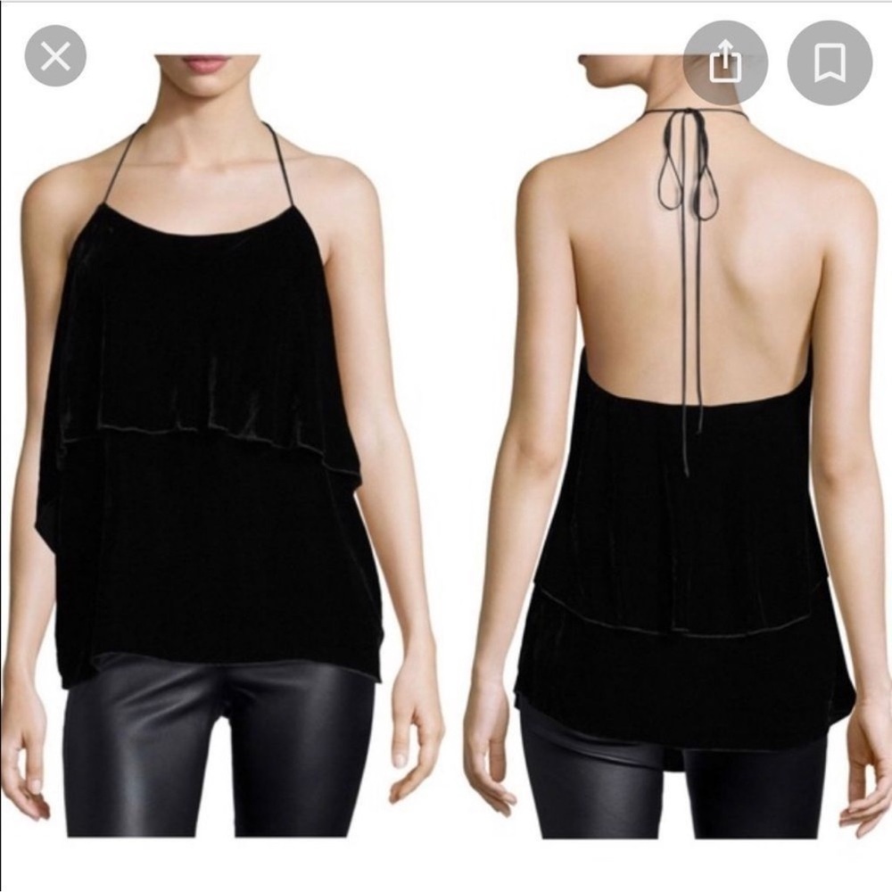 Alice + Olivia Marybeth Velvet Layer Halter Neck Tank Top in Black